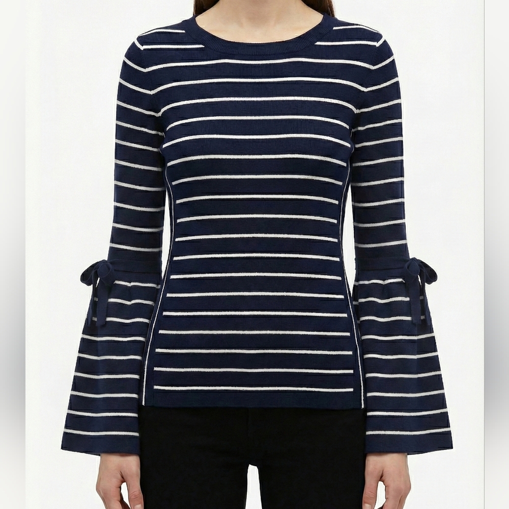 Banana Republic Navy White Stripe Merino Wool Bell Sleeves XSP Sailor Nautical